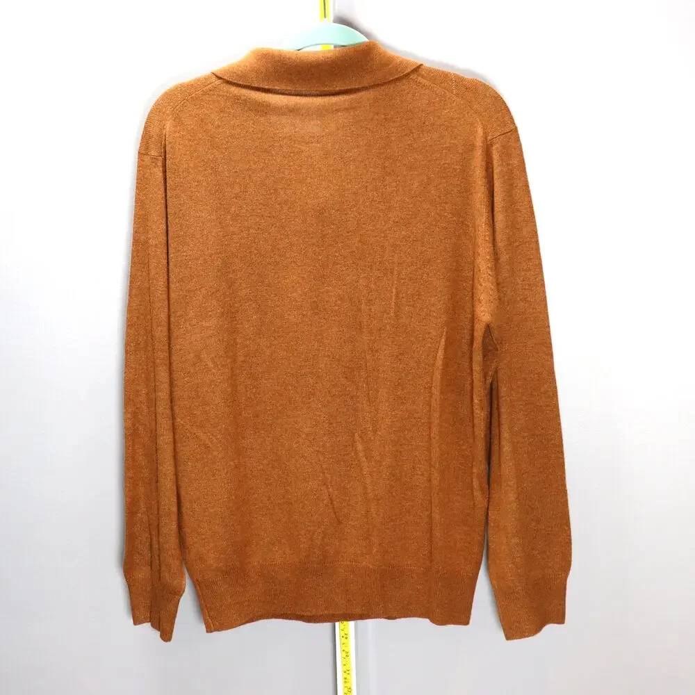 Northern Isles Silk Cashmere‎ Blend Polo Sweater Brown Argyle Men’s Size M